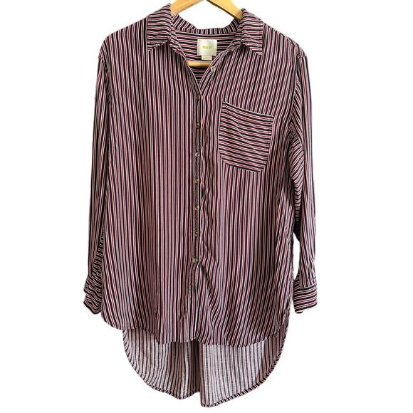 MAEVE | Anthropologie Adelaide Poplin Blue & Red Striped Button Down | Sz Large - Picture 2 of 7